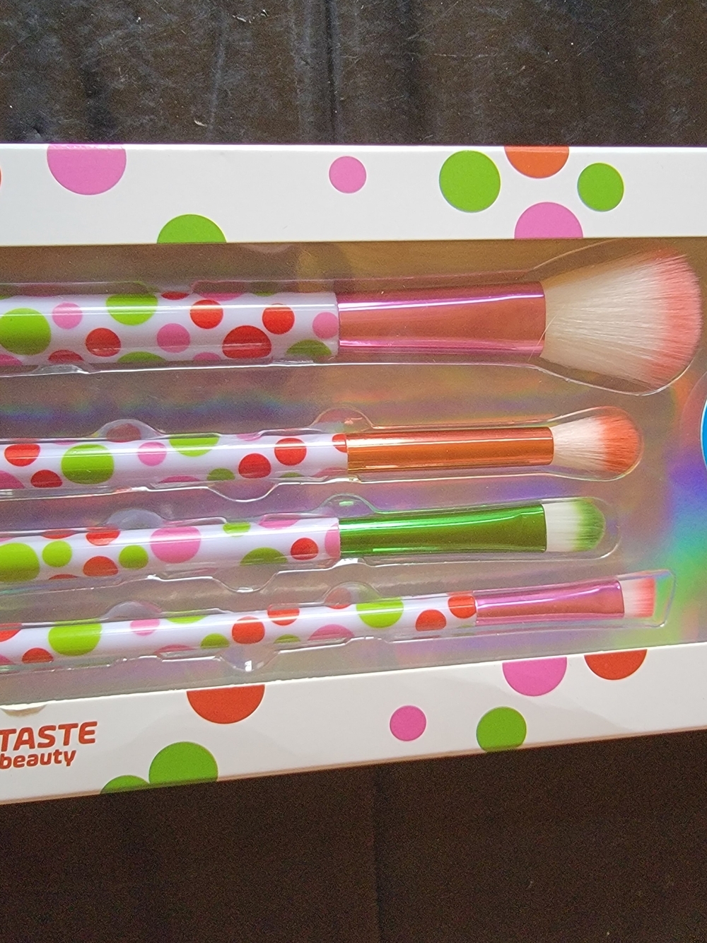 Polka Dot Pink & Green Makeup Brush Set